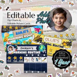 Morning Routine: Visual Timetable, EDITABLE Daily Routine Charts Set - Kids Early Learning Resources- Autism Resources, ADHD Support (Boys)