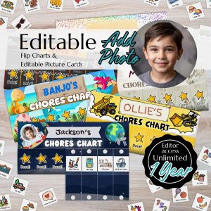 EDITABLE Chores Chart for Kids, Daily Chore List - Visual Schedule, Cleaning, Tidy Up, Routine -Neurodivergent, ADHD, ASD ~ Boys themes