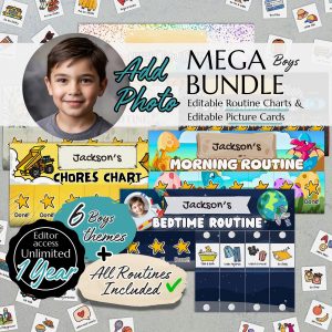 Morning, Afternoon, Night - Editable Daily Routine Charts [BIG BUNDLE] Includes Chore Chart & Toilet Training + Visuals  (Unlimited Charts)