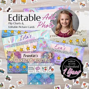 EDITABLE Daily Routine Charts Set -AFTERNOON Routine: Visual Timetable, Kids Picture Cards Customised, Autism Resources ADHD Support (Girls)