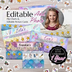 Morning Routine Charts | EDITABLE Daily Routine Chart | Visual Schedule & Picture Cards |Get Ready for School | Daily Rhythm Tracker - Girls