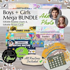 EDITABLE Daily Routine Charts Set – Mega Bundle - Boys + Girls Theme
